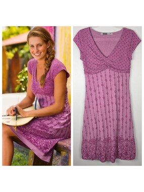 Athleta Size S Tall Dhara Burnout Dress Knee Lenght Short Sleeve Purple
